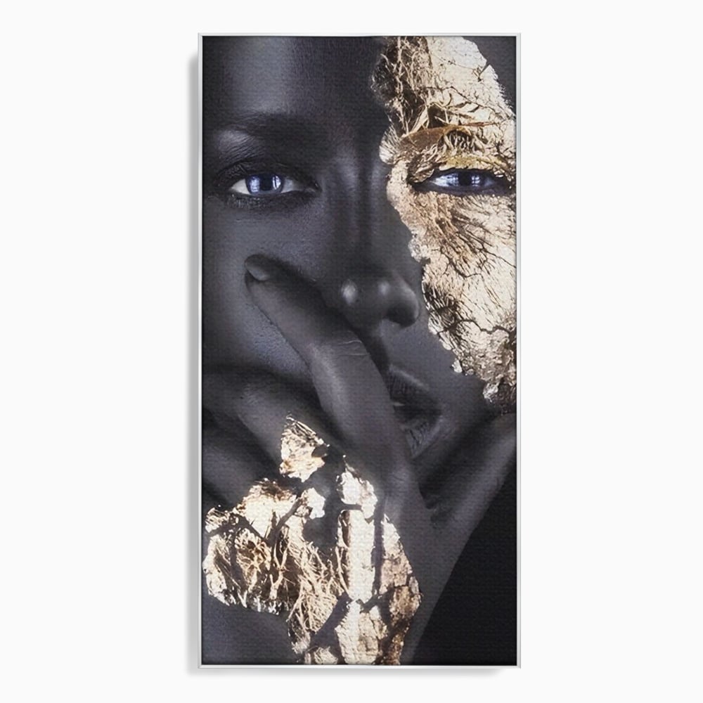 Tablou canvas cu tablou canvas cu portret de femeie, in rama de aluminiu argintiu
